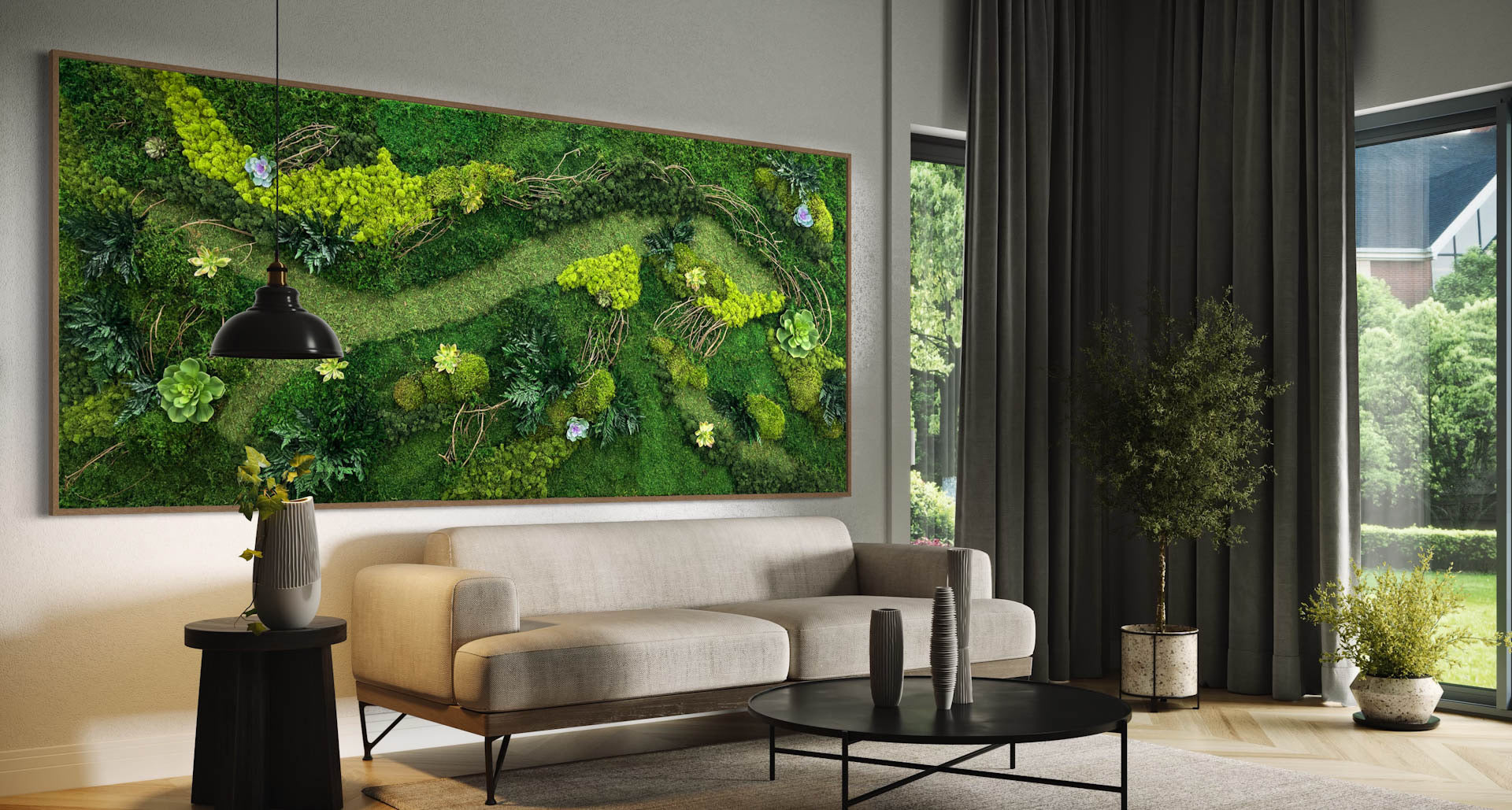 Moss Wall Art with Branches