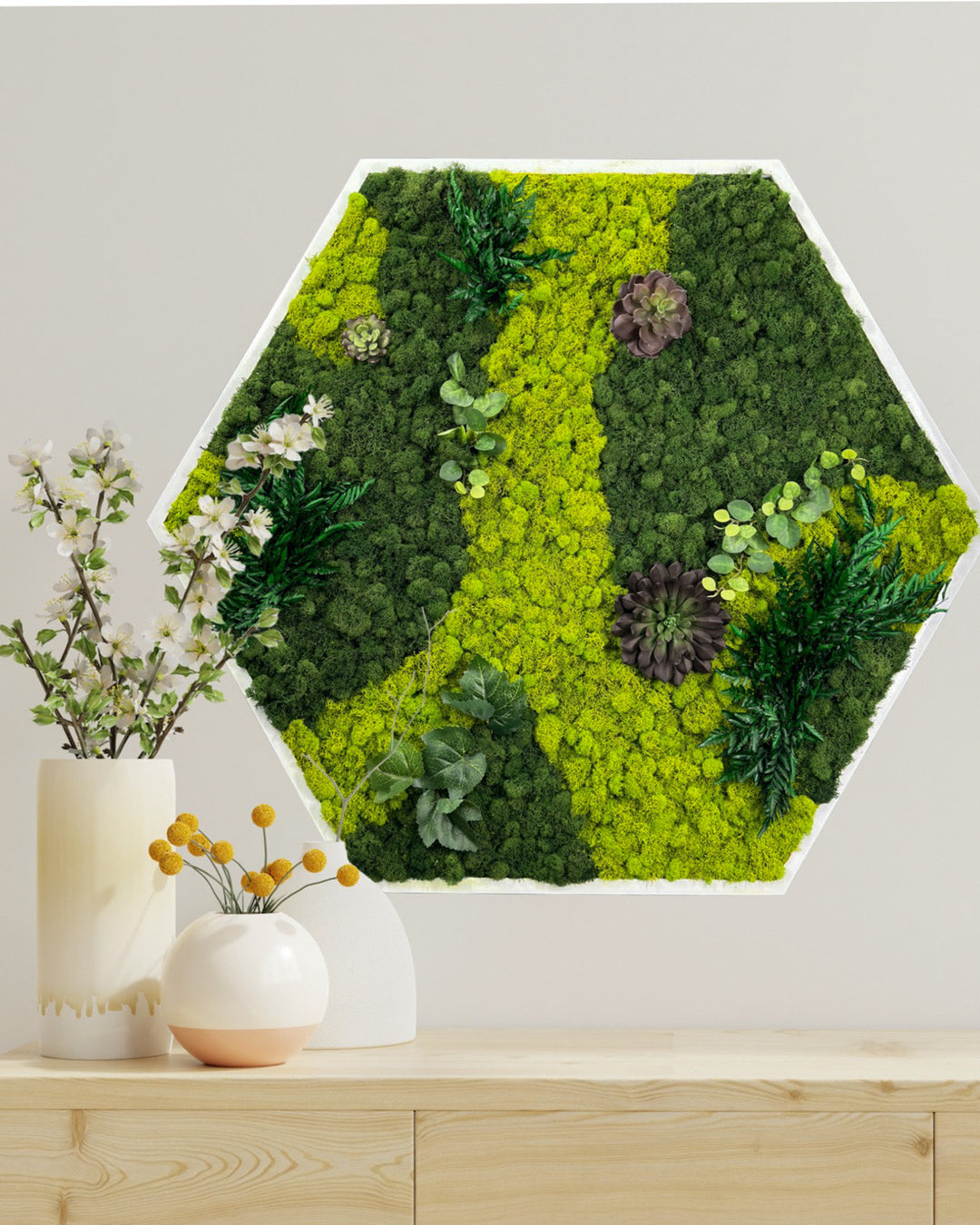 Preserved Moss Floral Hexagon (40") - MossFusion
