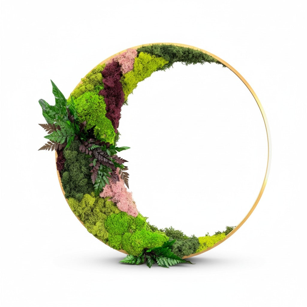 Circular Mirror with Lush Preserved Moss and Botanical Accents - MossFusion
