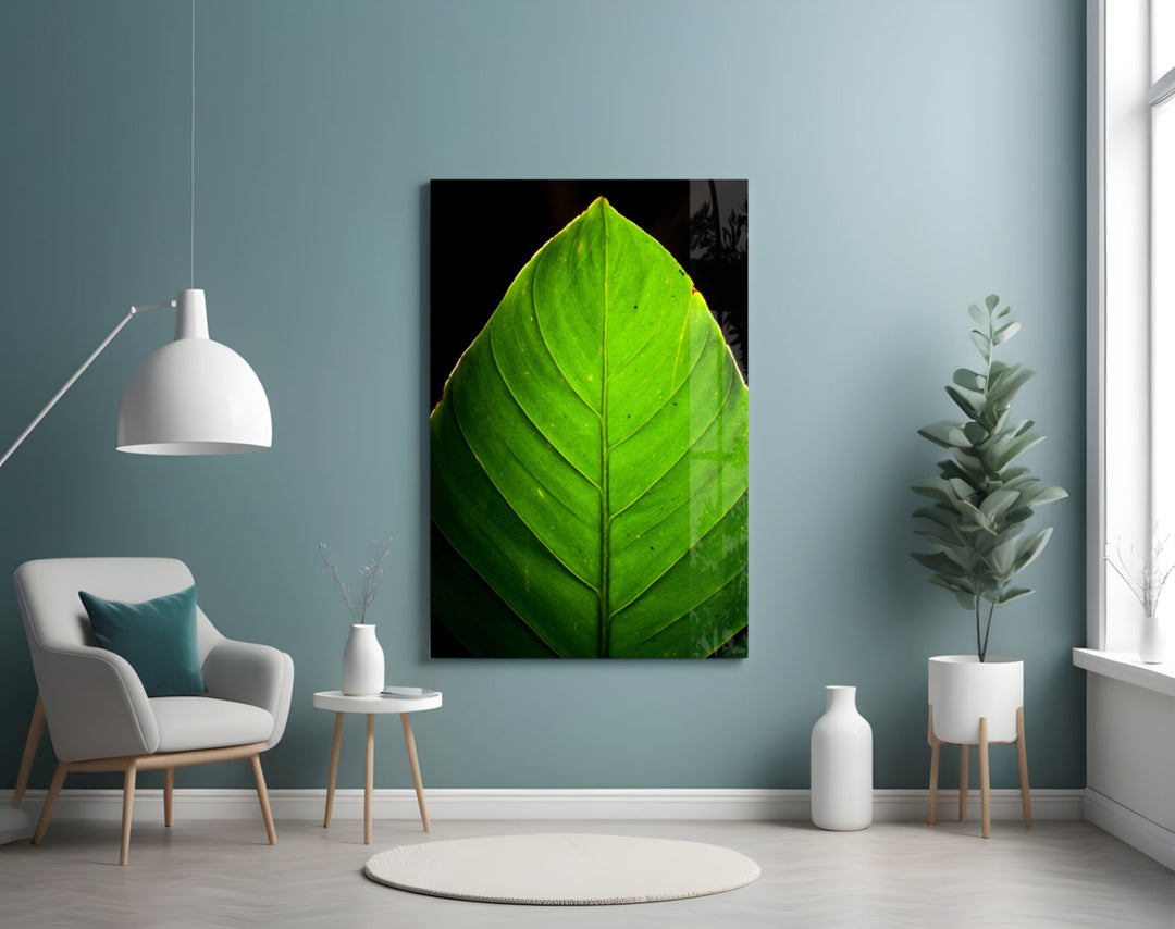 Green Leaf Glass Wall Art