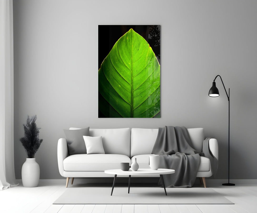 Green Leaf Glass Wall Art