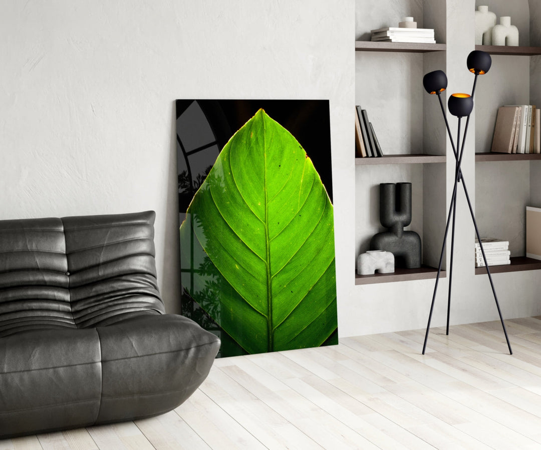 Green Leaf Glass Wall Art