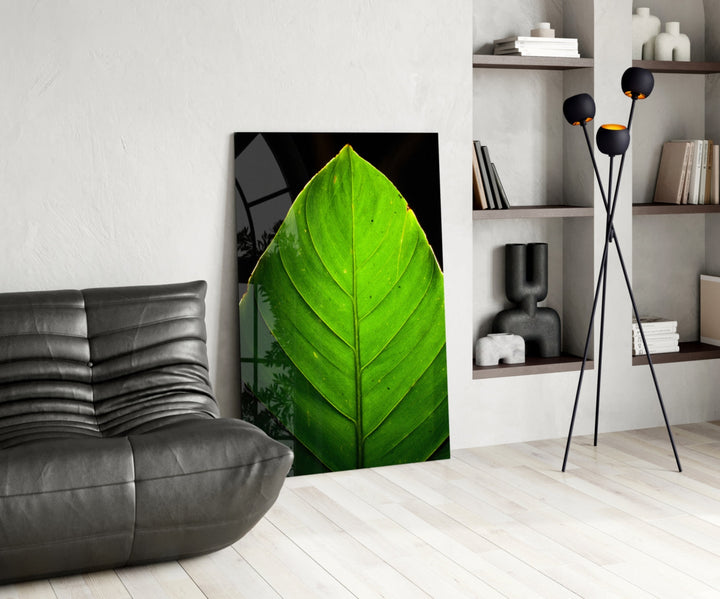 Green Leaf Glass Wall Art