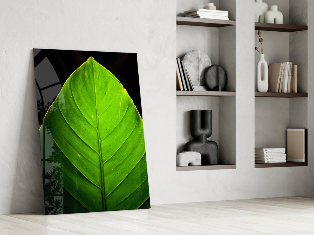 Green Leaf Glass Wall Art