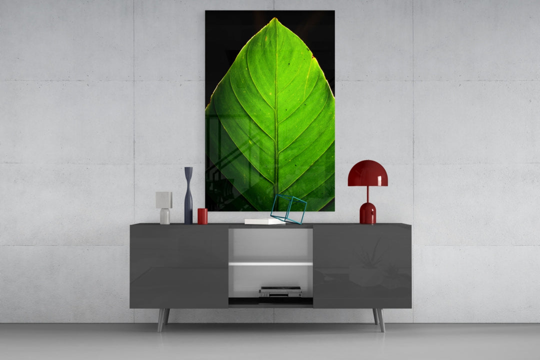 Green Leaf Glass Wall Art