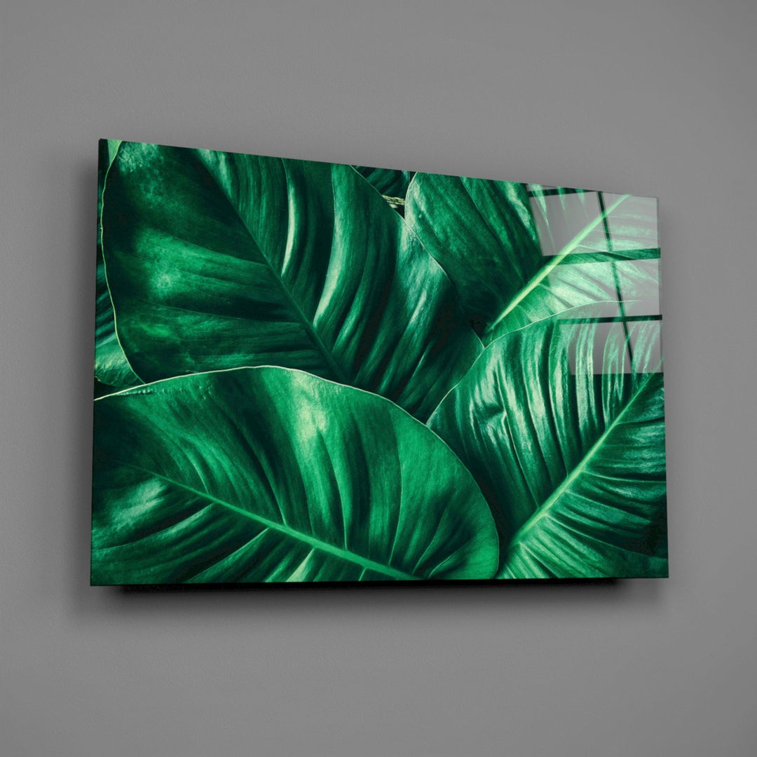 Green Tropical Leaf Glass Wall Art