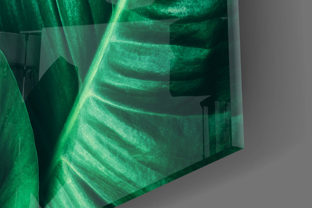 Green Tropical Leaf Glass Wall Art