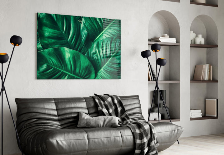 Green Tropical Leaf Glass Wall Art