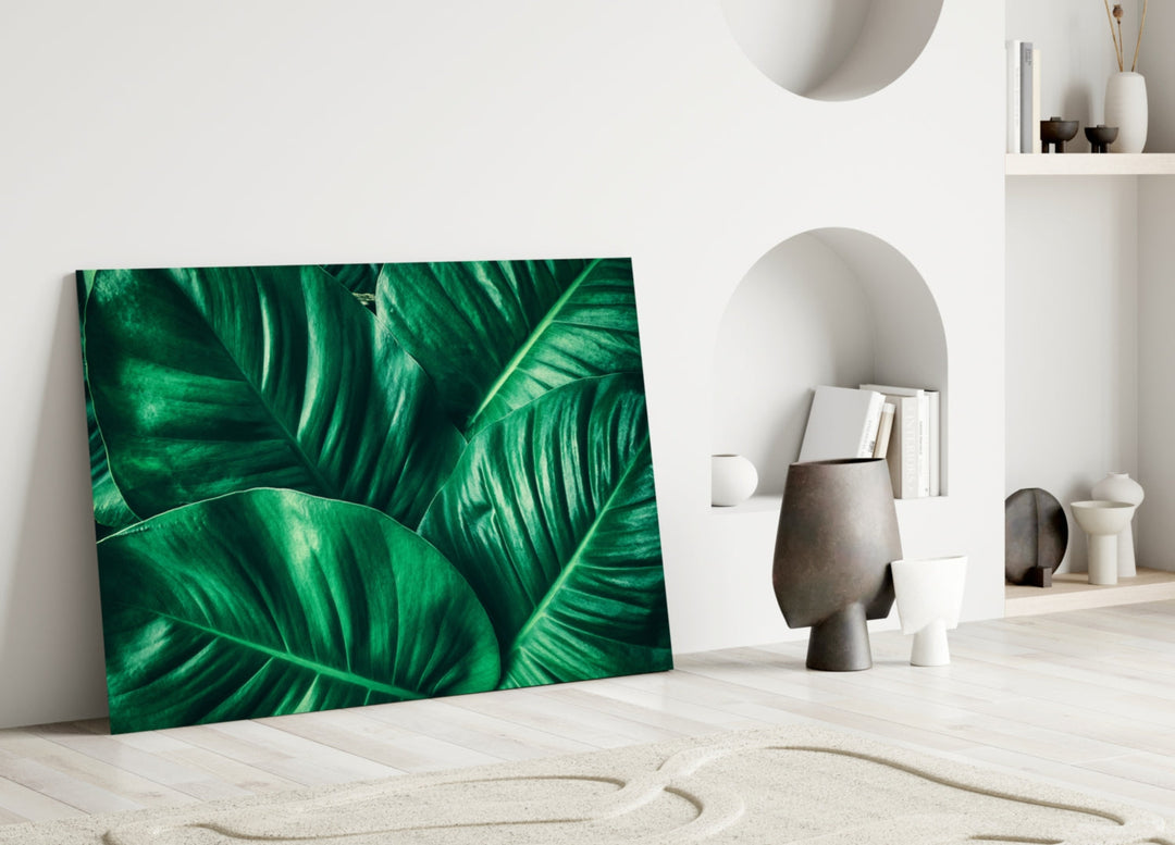 Green Tropical Leaf Glass Wall Art