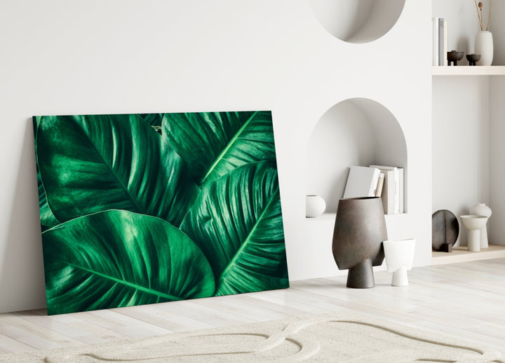 Green Tropical Leaf Glass Wall Art