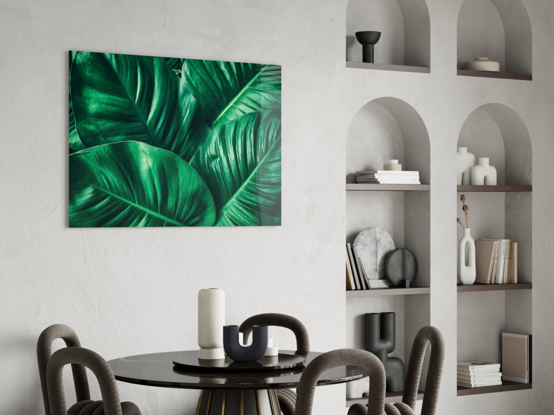 Green Tropical Leaf Glass Wall Art