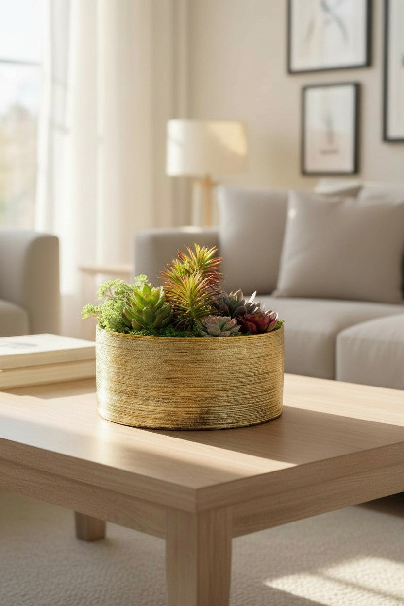 Faux Succulents in Etched Centerpiece Bowl