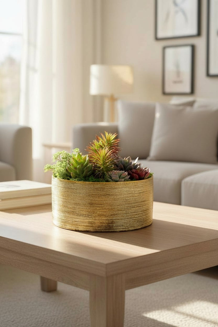 Faux Succulents in Etched Centerpiece Bowl