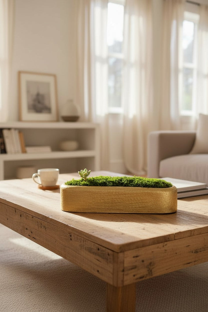 Golden Centerpiece with Preserved Moss