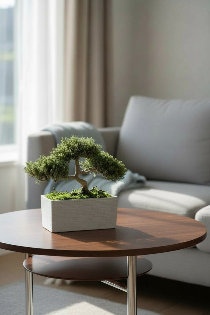 Faux Bonsai Tree in Concrete Planter with Preserved Moss