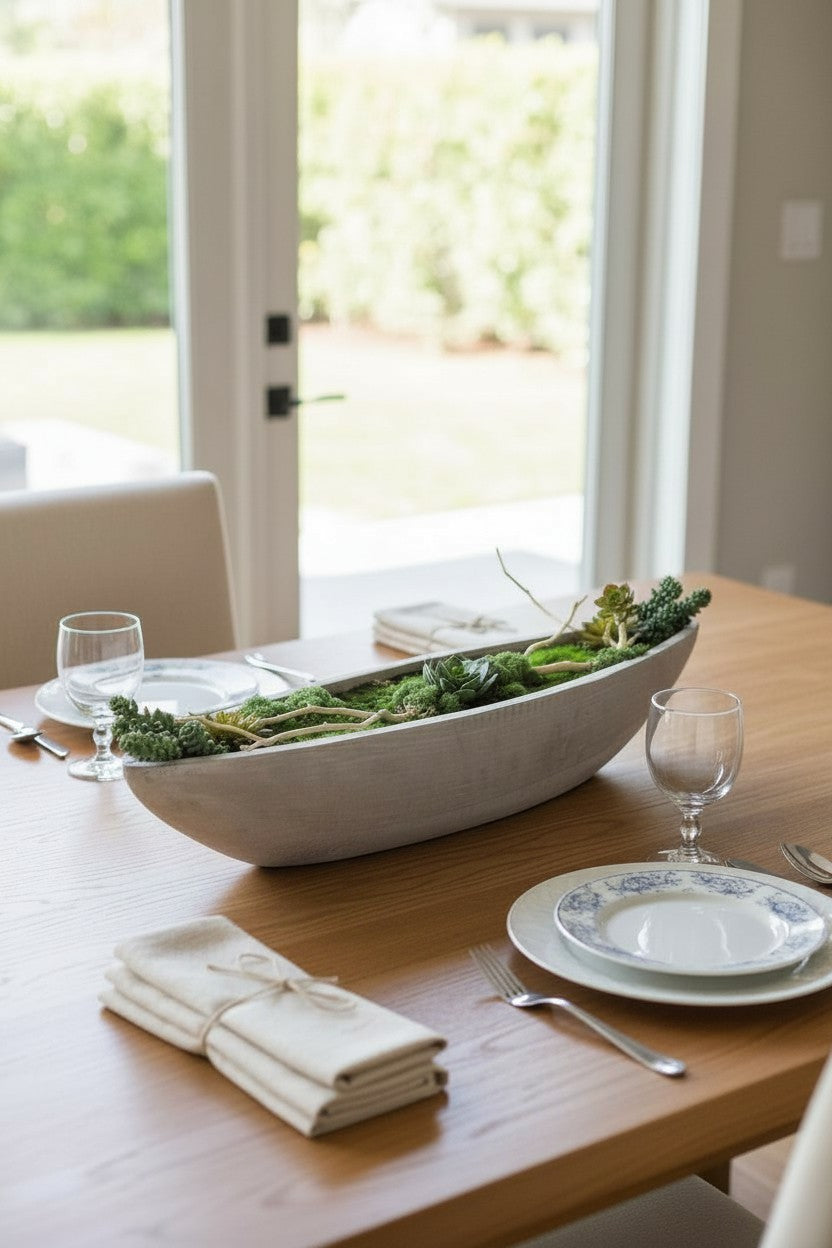 Concrete Cylinder with Moss and Succulent