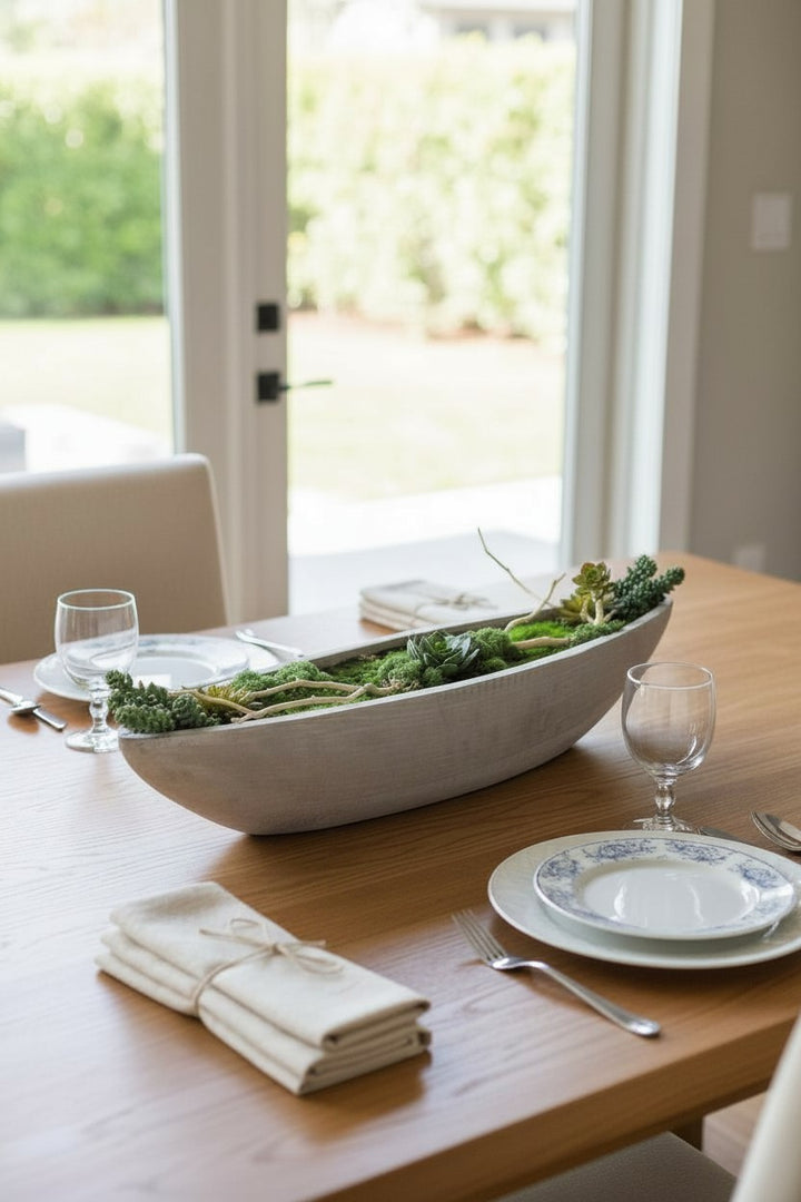 Concrete Cylinder with Moss and Succulent