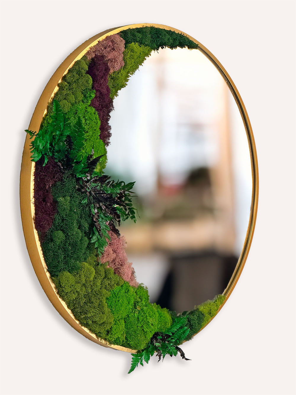 Circular Mirror with Lush Preserved Moss and Botanical Accents - MossFusion