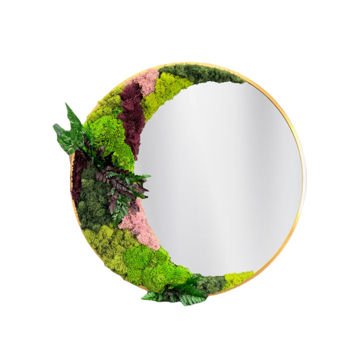 Circular Mirror with Lush Preserved Moss and Botanical Accents - MossFusion
