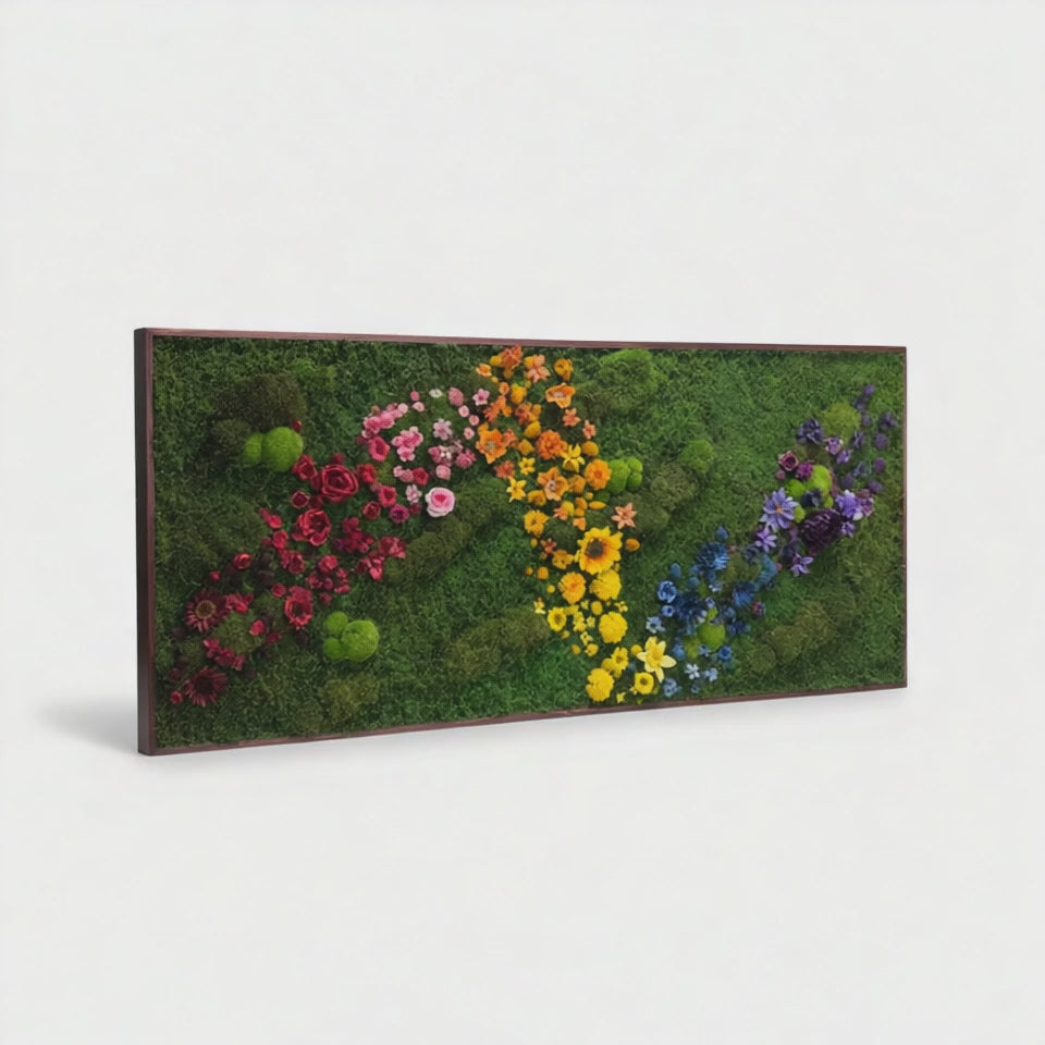Flora and Preserved Moss Rainbow Wave Wall Art