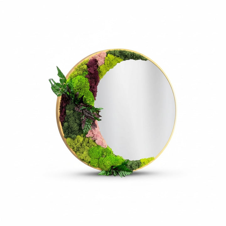 Circular Mirror with Lush Preserved Moss and Botanical Accents