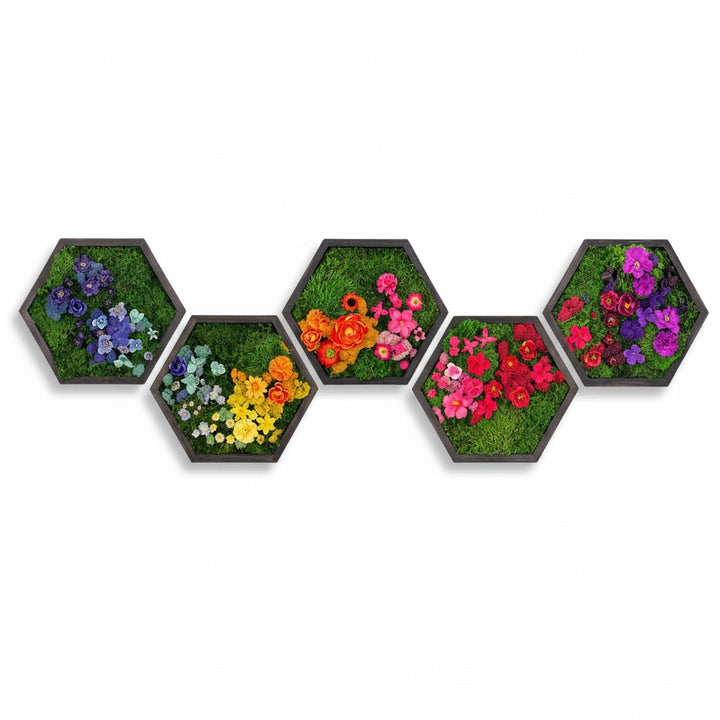 Floral Hexagons – 5-Piece Wall Art