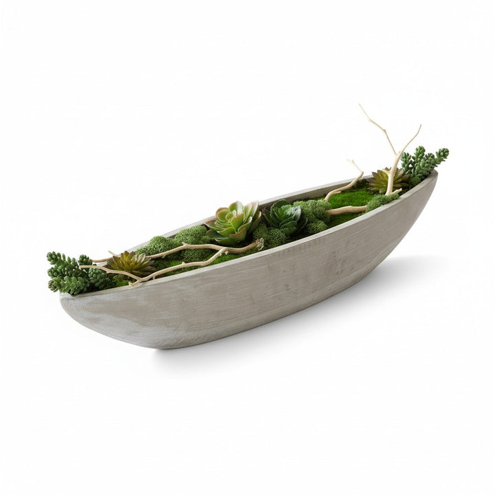 Concrete Cylinder with Moss and Succulent