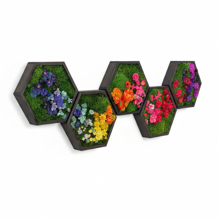 Floral Hexagons – 5-Piece Wall Art